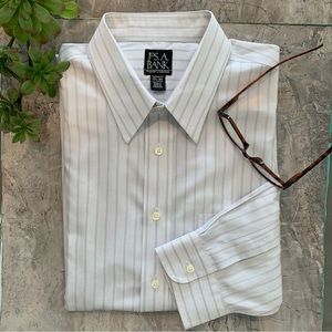 Joseph A Banks Travelers Collection gray/blue long sleeve stripe  dress shirt.